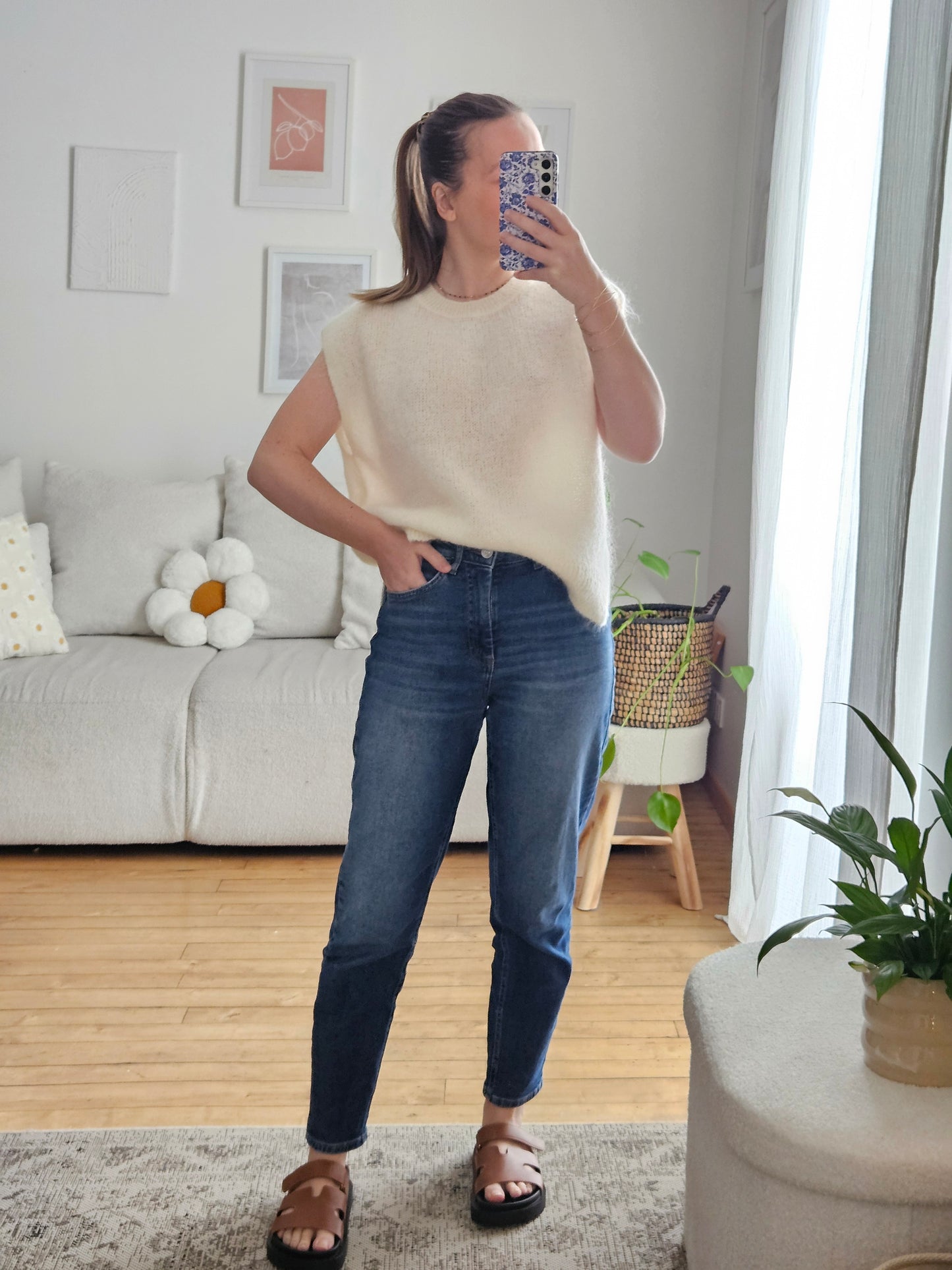 Pull sans manche crème