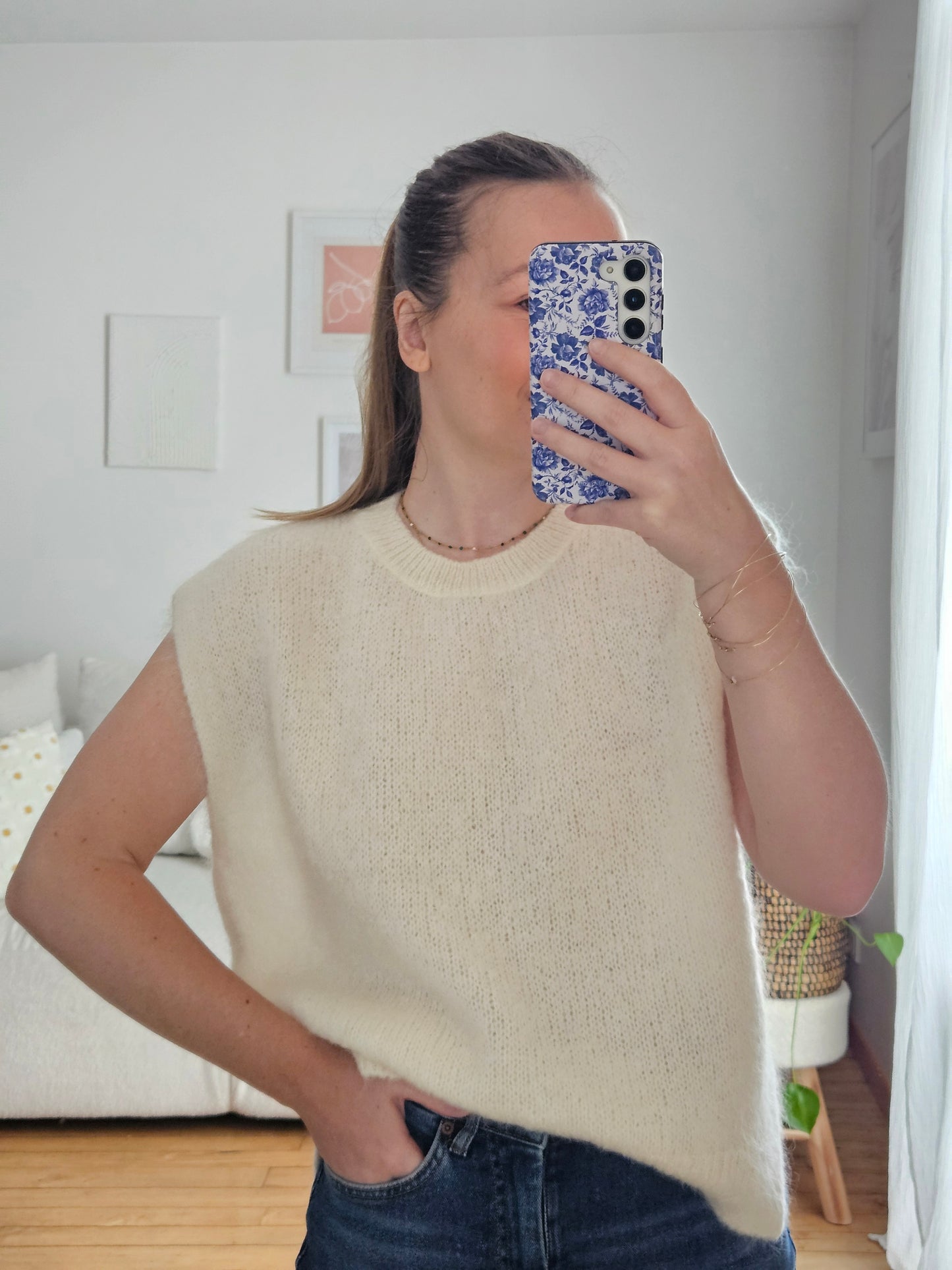 Pull sans manche crème