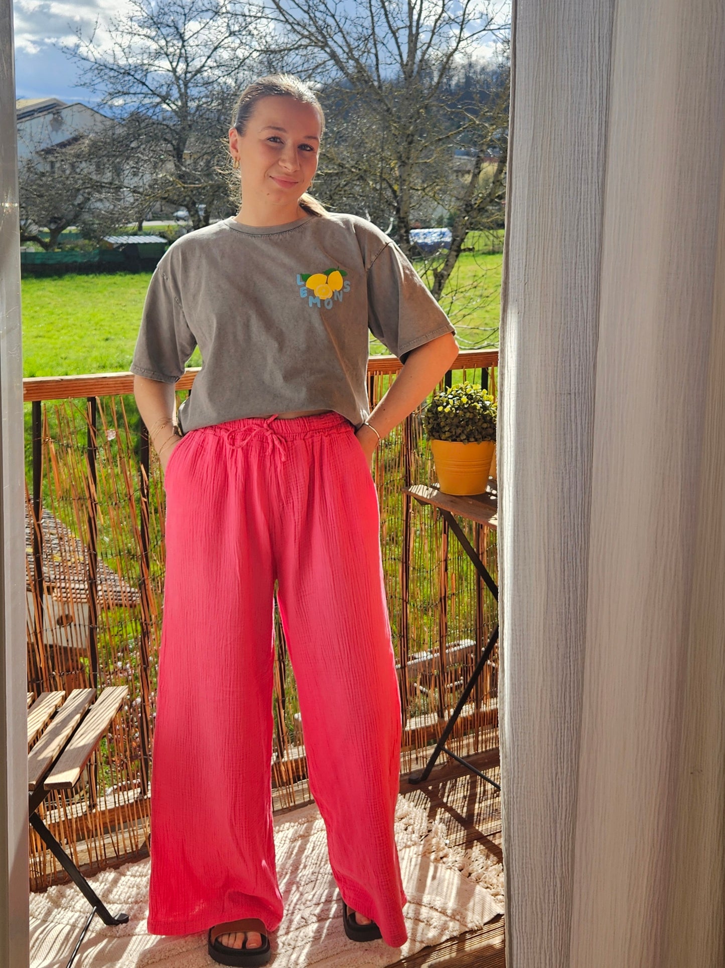 Pantalon fuchsia en gaze de coton - Violette concept store
