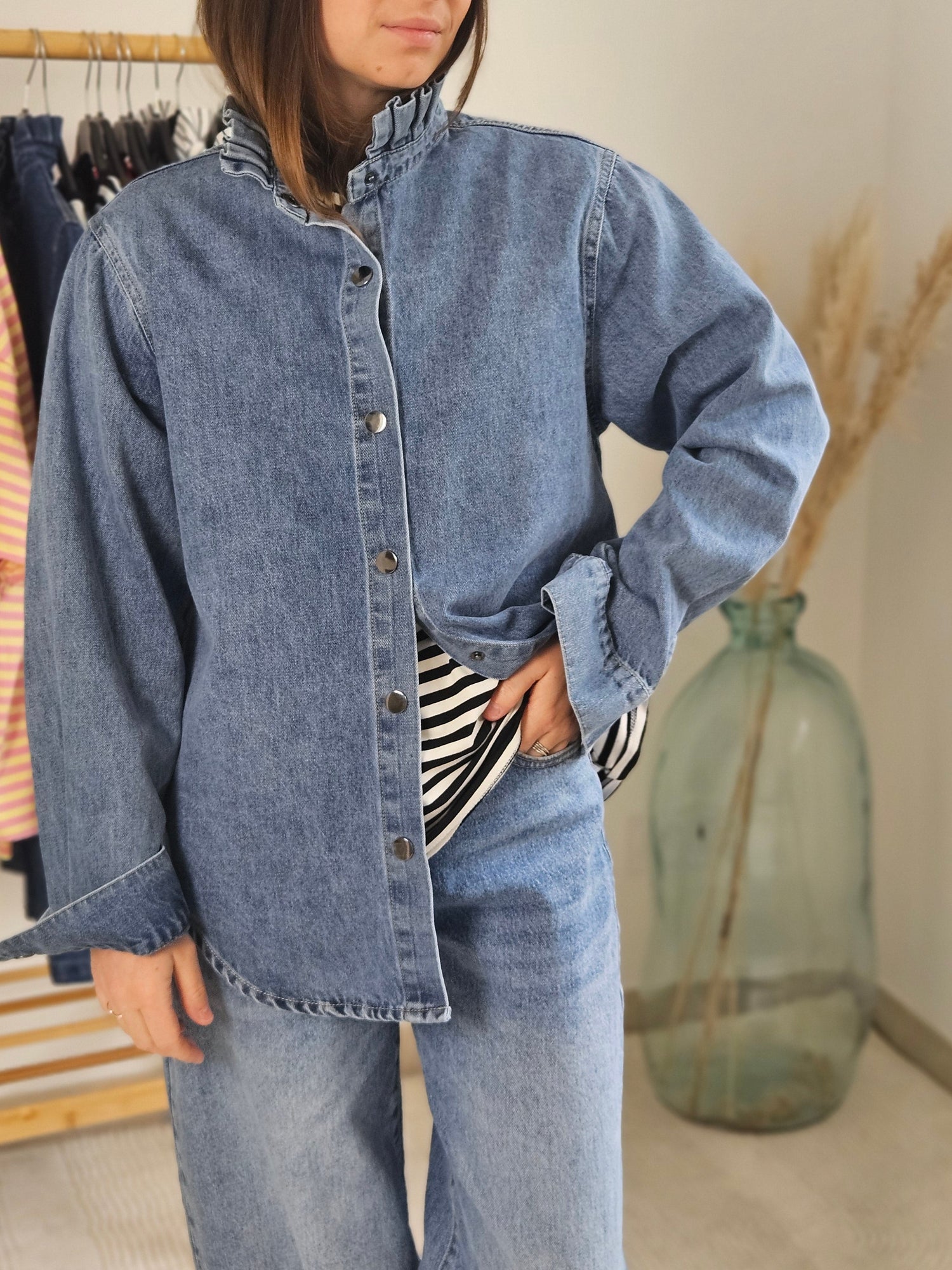 Chemise en jean - Col cheminée - Violette concept store