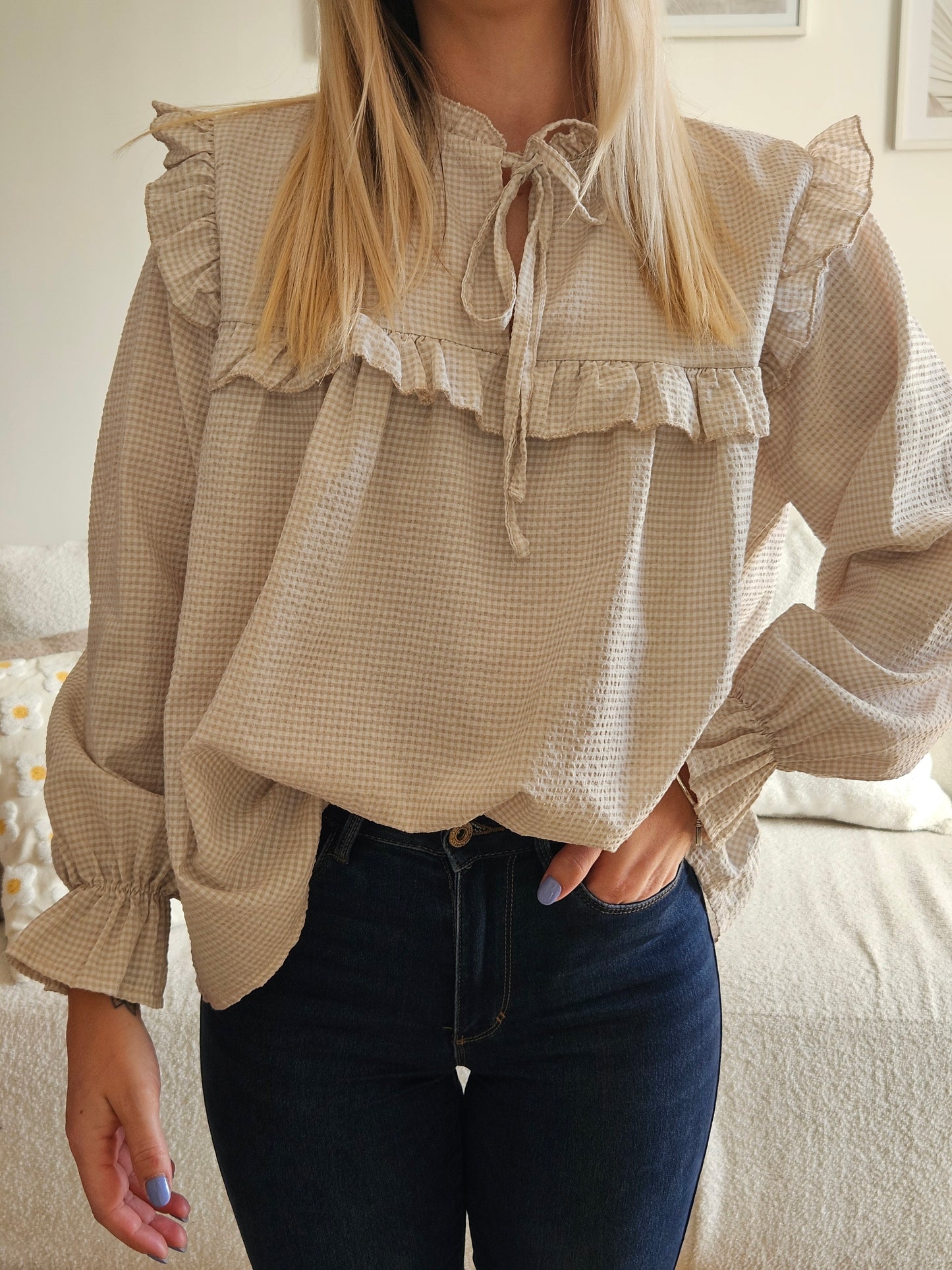 Blouse vichy beige