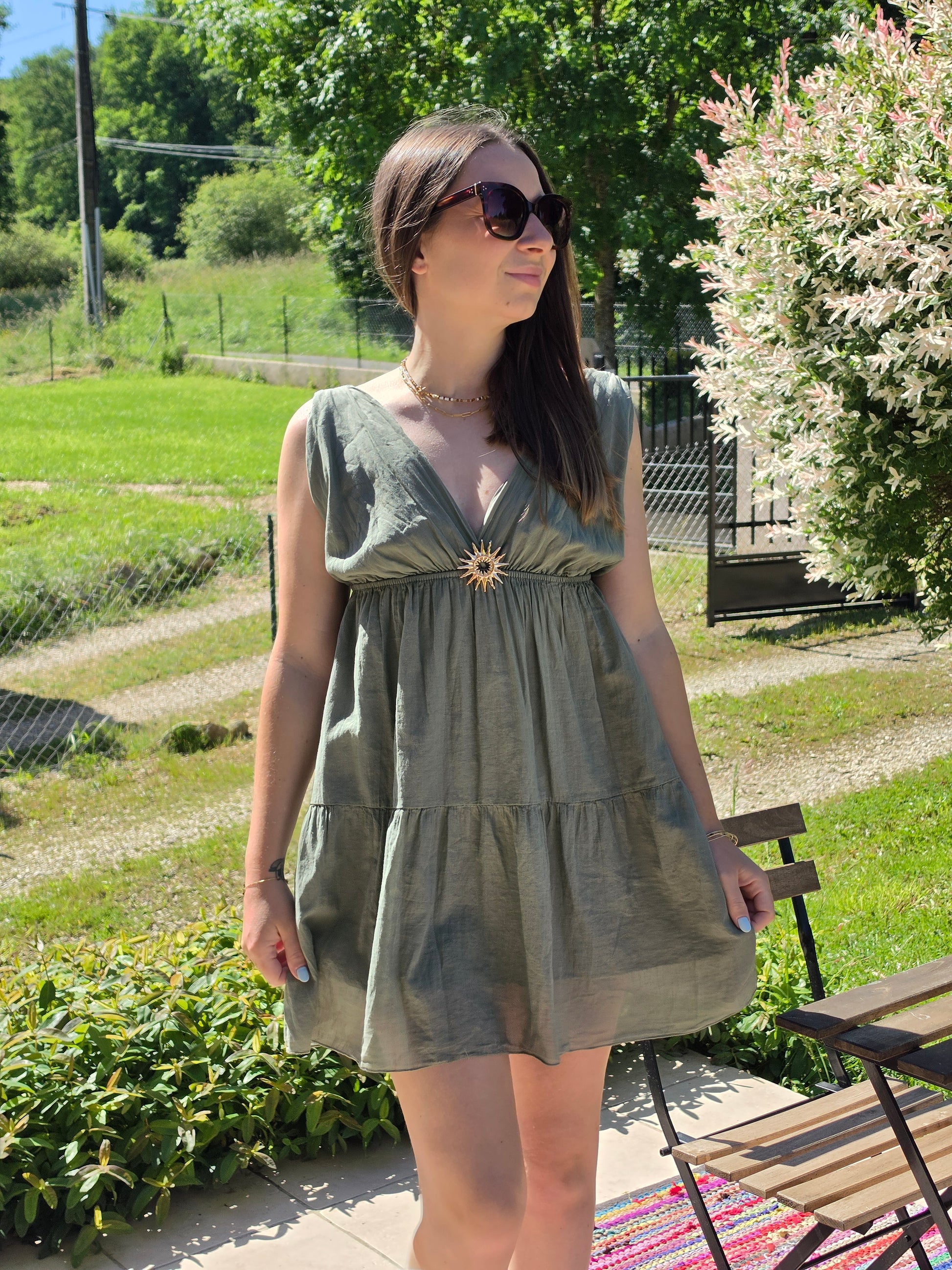 Robe courte soleil kaki - Violette concept store