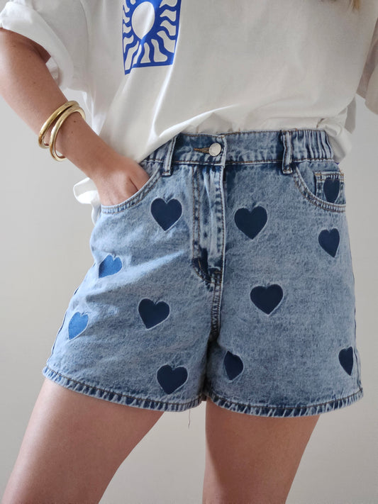 Short cœurs brodés