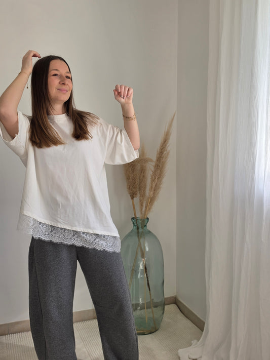Tee-shirt blanc - dentelle - Violette concept store