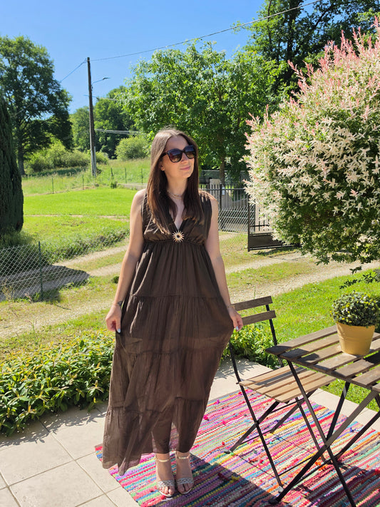 Robe longue soleil marron - Violette concept store