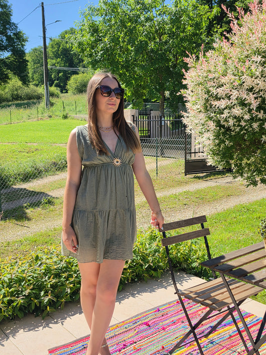 Robe courte soleil kaki - Violette concept store