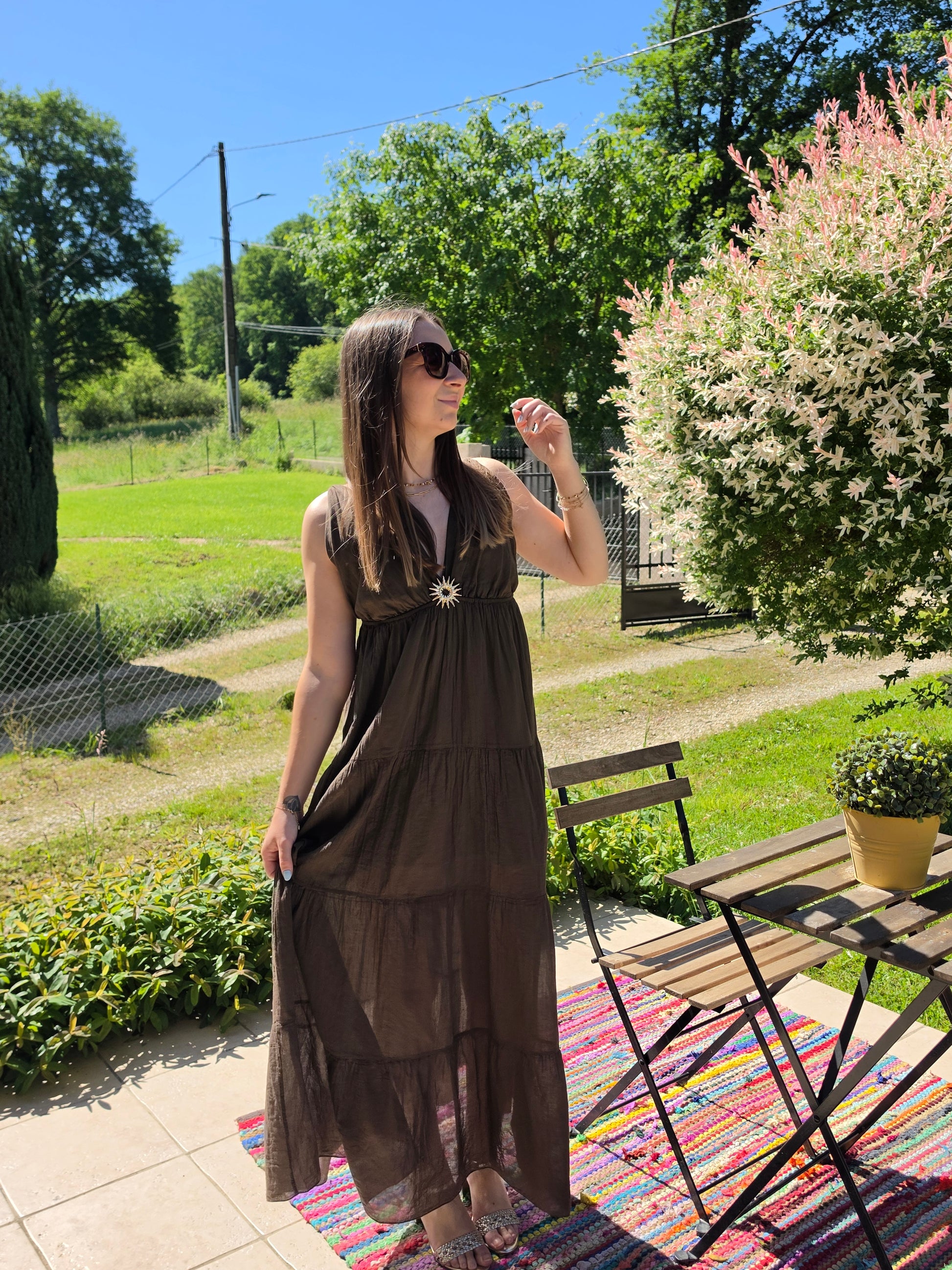 Robe longue soleil marron - Violette concept store