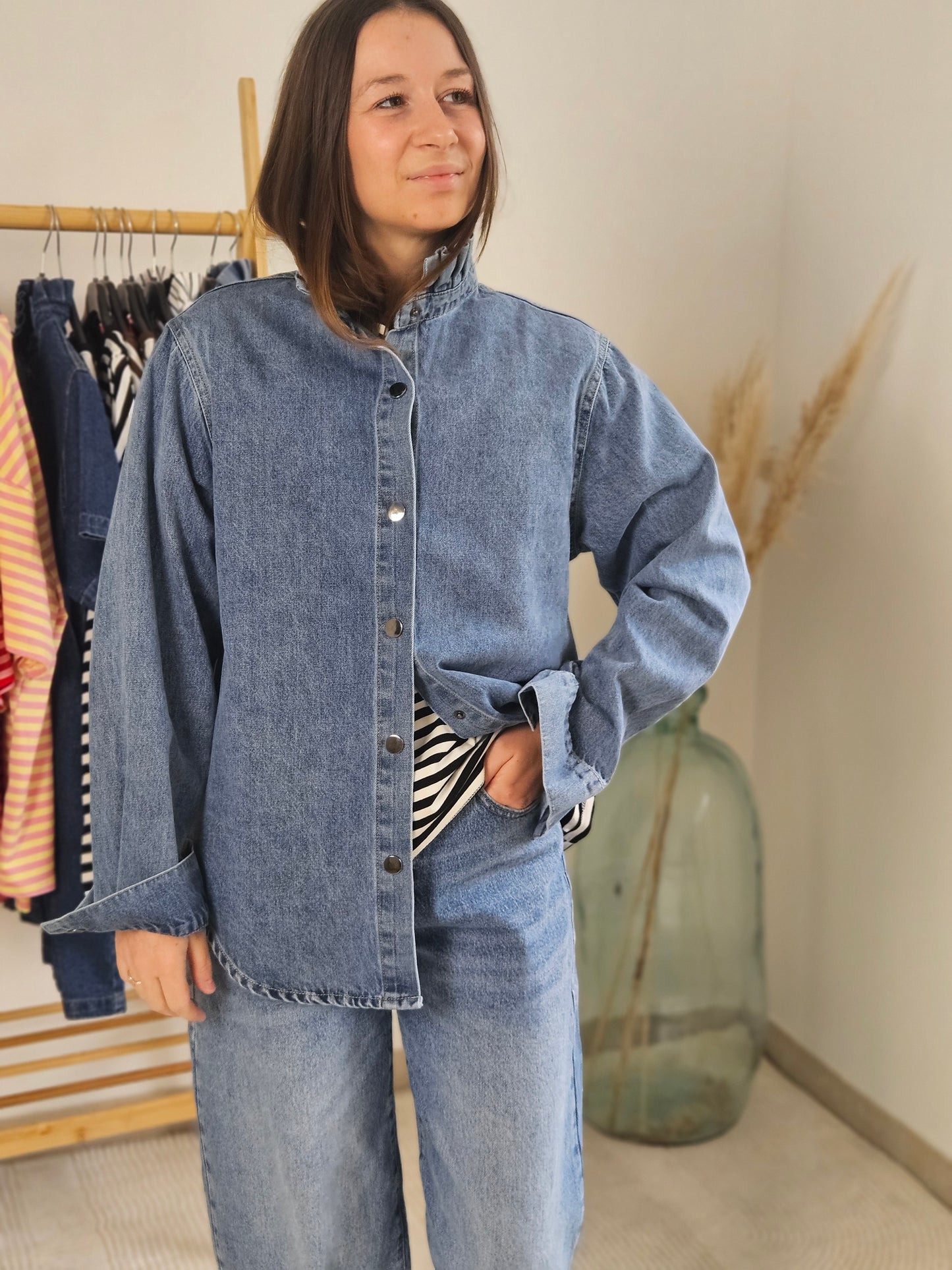 Chemise en jean - Col cheminée - Violette concept store