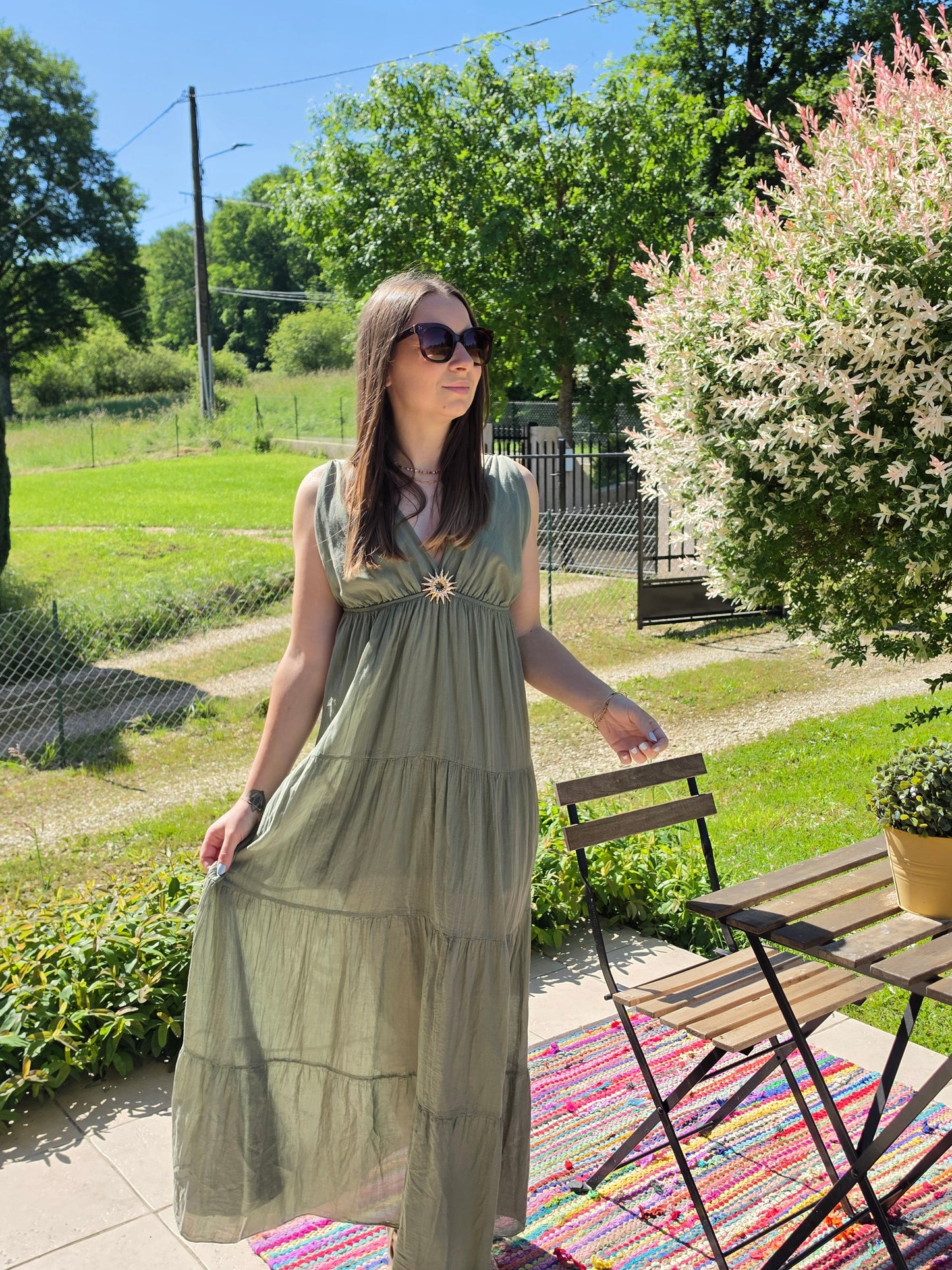 Robe longue soleil kaki - Violette concept store