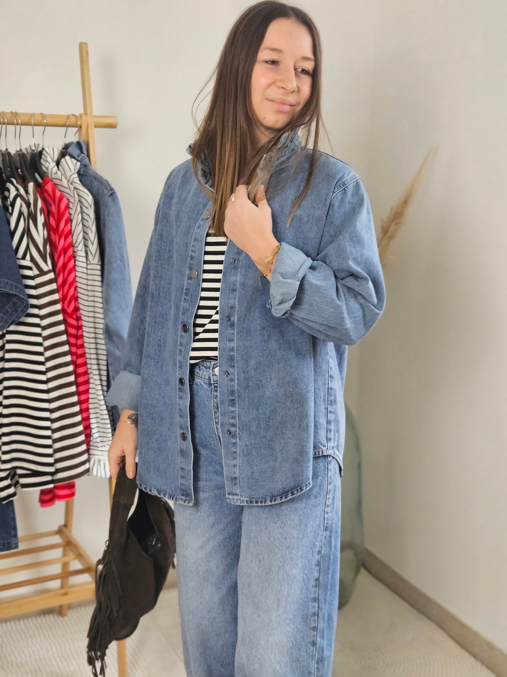 Chemise en jean - Col cheminée - Violette concept store